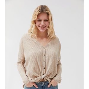 Francesca’s Oatmeal Thermal Button-Front Top